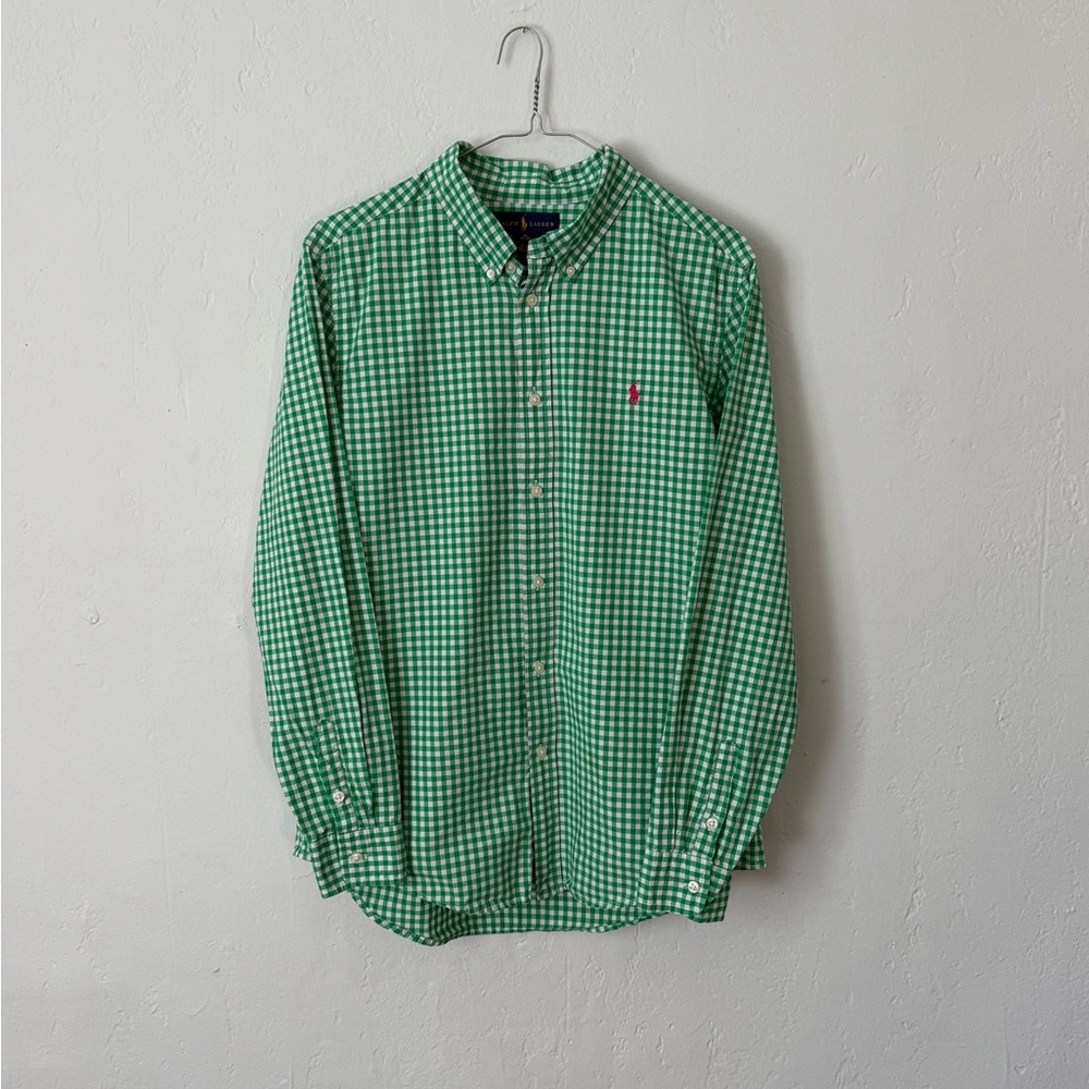 Ralph Lauren Green And White Gingham Oxford Boys Extra Large (18-20)